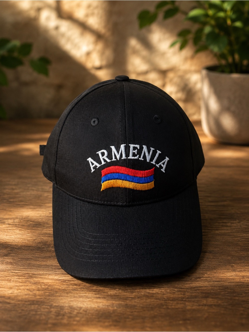 Embroidered Black Baseball Cap with Tricolor Flag